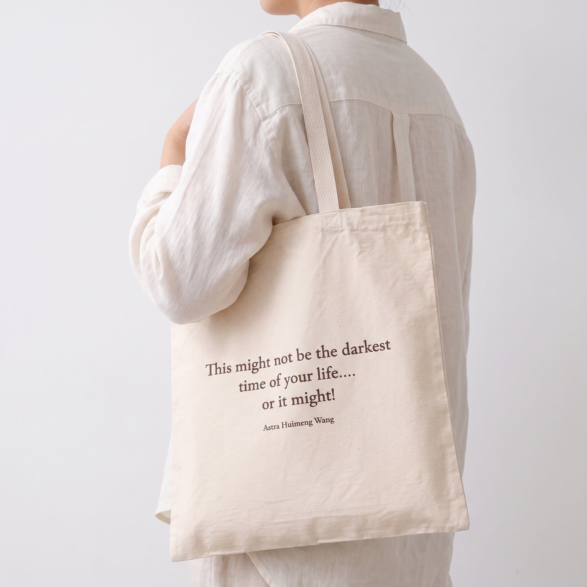 Astra Huimeng Wang — Lasting Words Tote, carried on shoulder