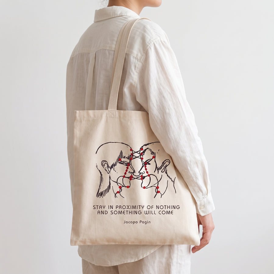 Jacopo Pagin — Lasting Words Tote, carried on shoulder